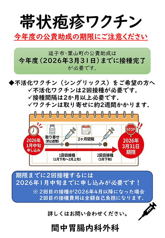 帯状疱疹ワクチン公費助成の期限について